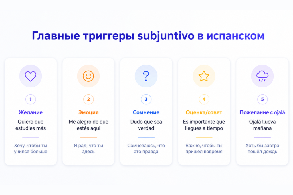 Список триггеров subjuntivo в испанском языке с примерами